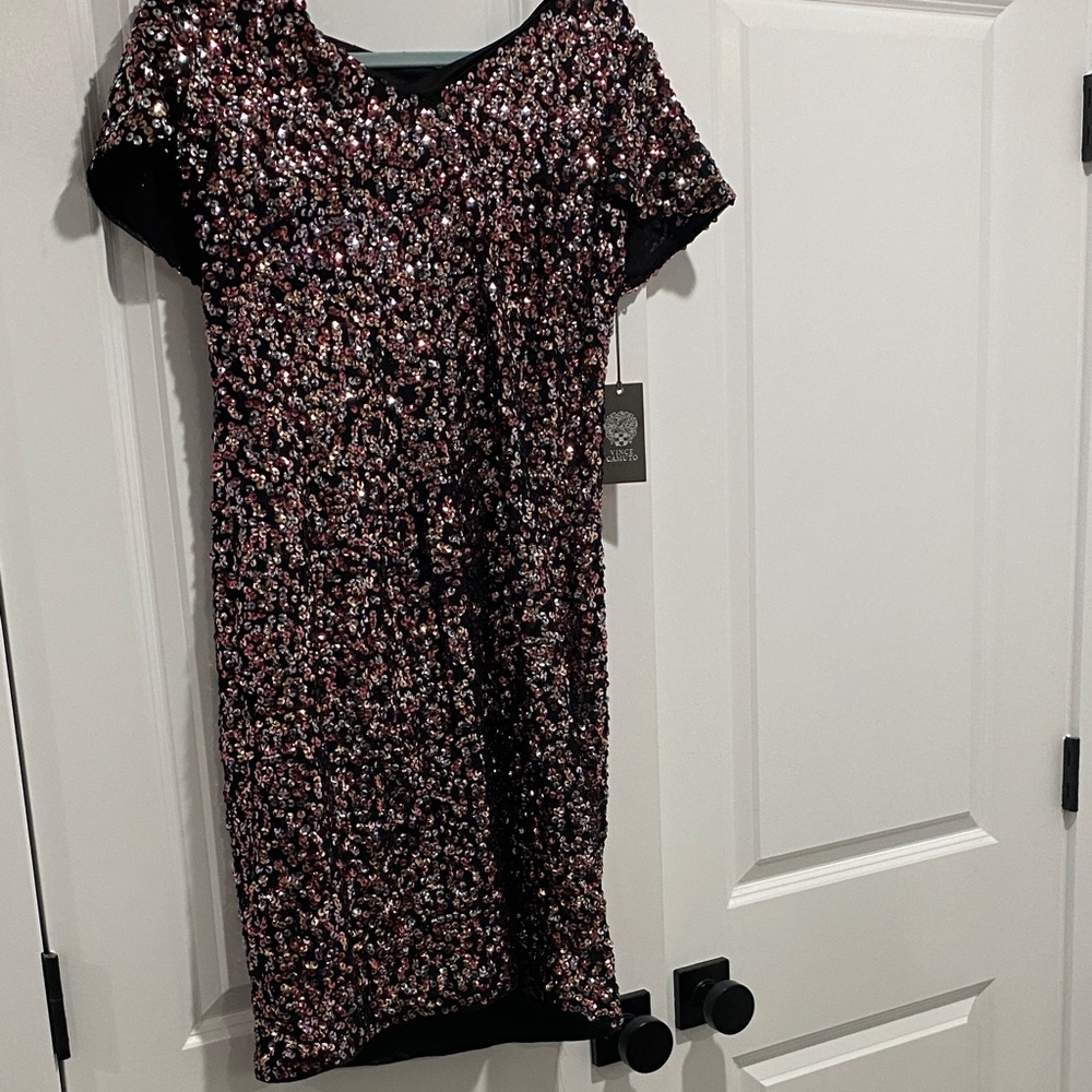 Vince Camuto Black and Pink Sequin Mini Dress
